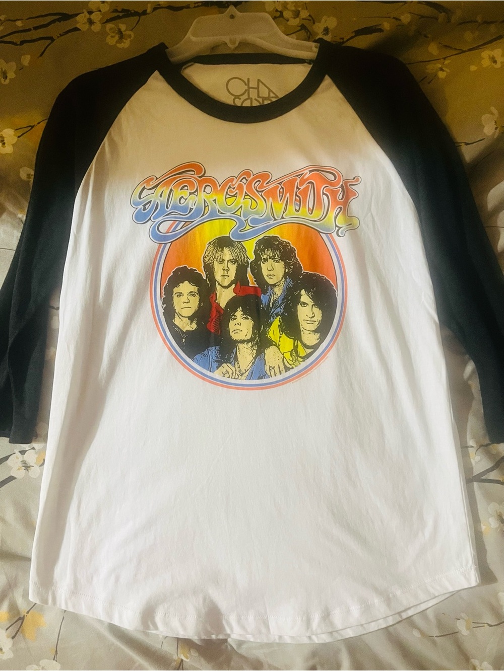 Aerosmith Raglan Baseball Tee - White with Black Sleeves